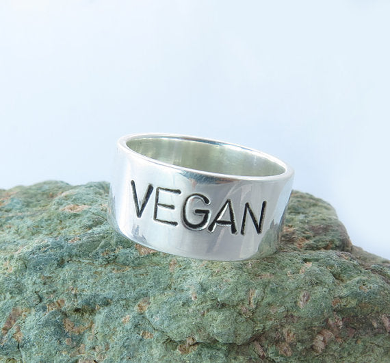 Silver Tone Letter Vegan Ring