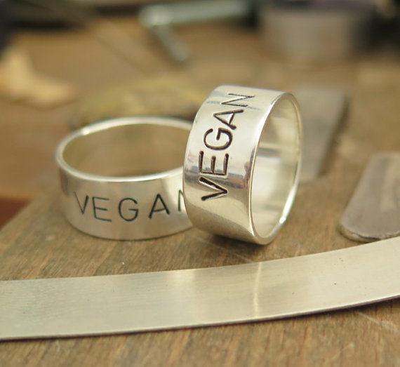 Silver Tone Letter Vegan Ring